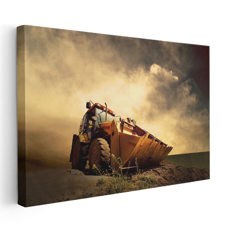 Caterpillar Kepçe - Gün Batımında İş Makinesi Kanvas Tablo