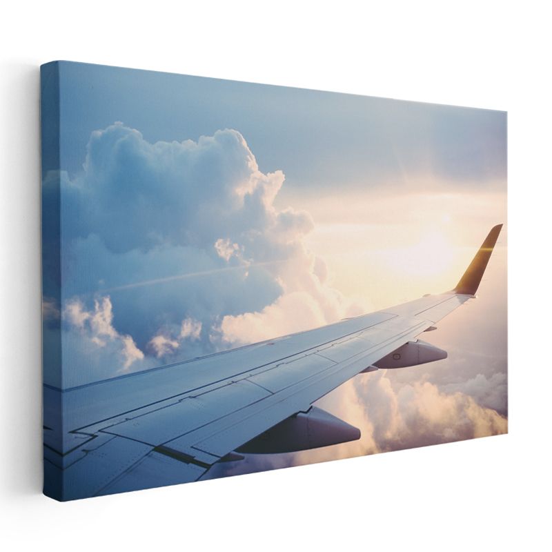 Uçak Kanadı - Gün Batımında Yüksek İrtifa Kanvas Tablo