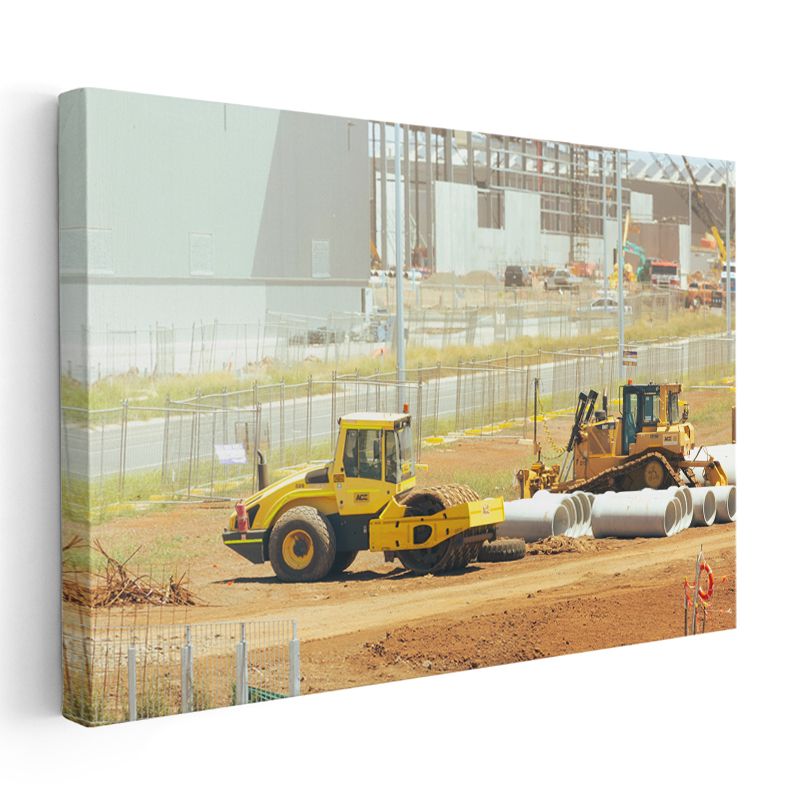 İş Makineleri - İnşaat Sahasında Çalışan Silindirler Kanvas Tablo