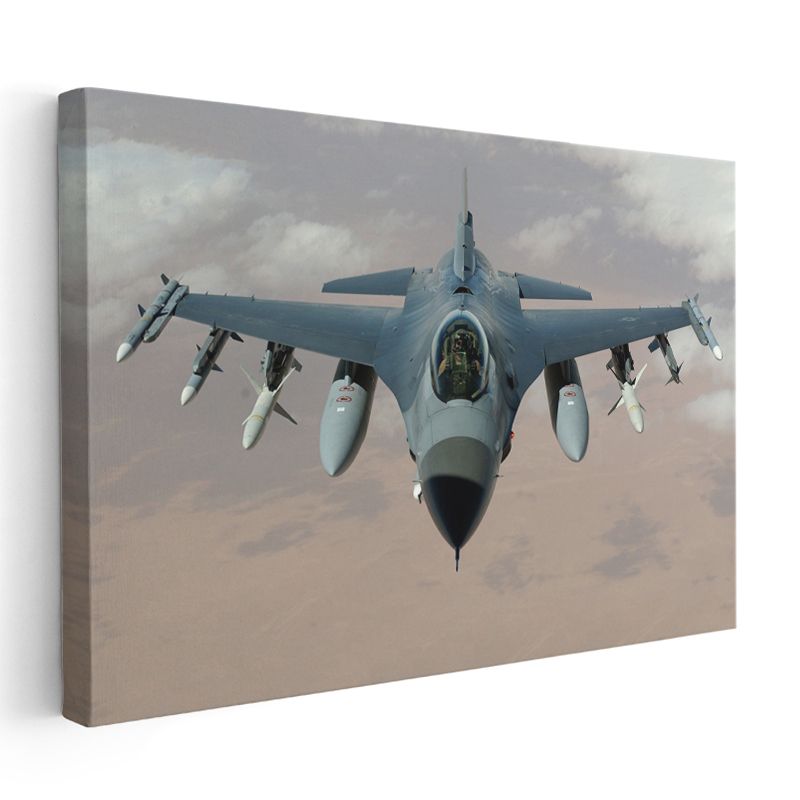 F-16 Savaş Uçağı - Havada Görev Başında Askeri Jet Kanvas Tablo