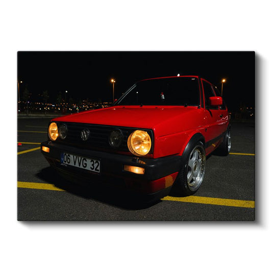 Volkswagen Golf - Kırmızı Klasik Alman Hatchback Kanvas Tablo