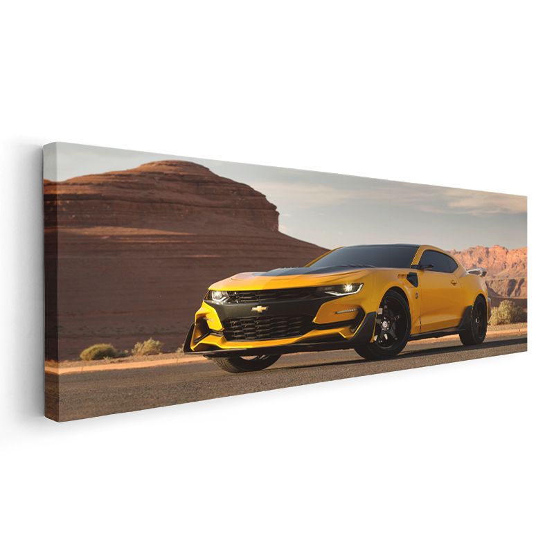 Chevrolet Camaro - Çöl Manzarasında Sarı Kanvas Tablo