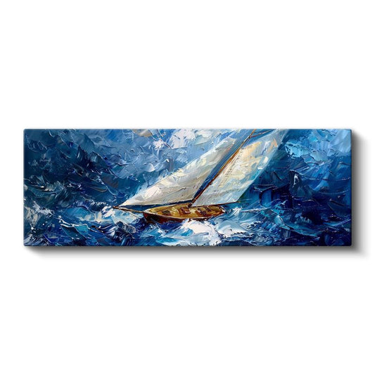 Yelkenli Tekne - Fırtınalı Denizde Yağlı Boya Kanvas Tablo