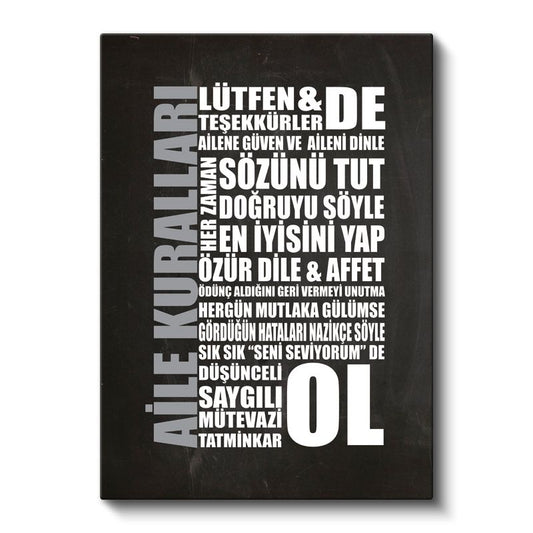 Aile Kuralları - Yaşam Değerleri Hatırlatması Kanvas Tablo