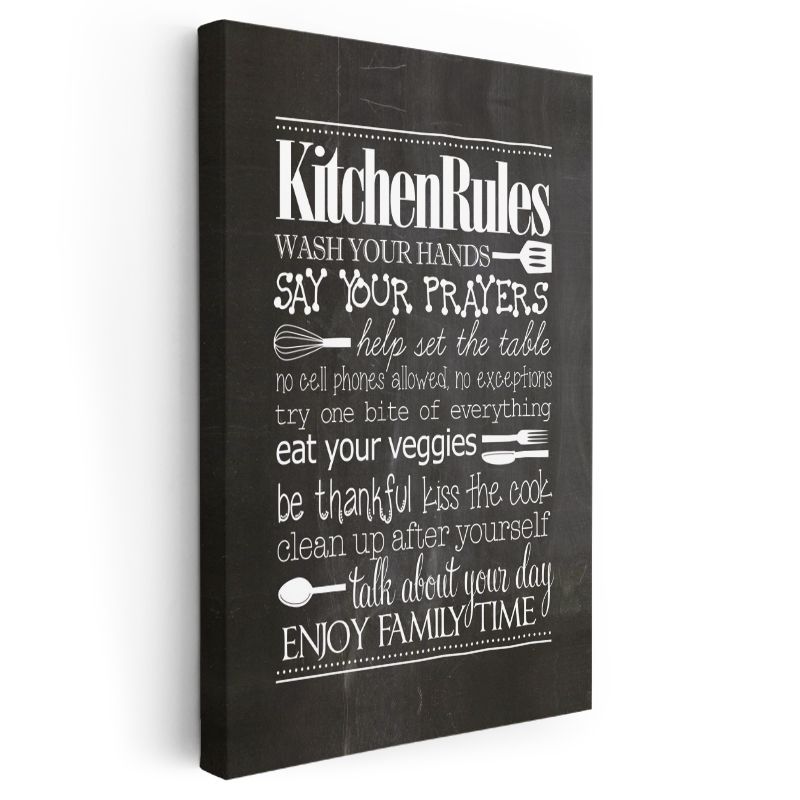 Kitchen Rules - Mutfak Kuralları İngilizce Tipografi Kanvas Tablo
