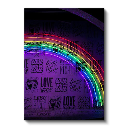 Love Wins - Neon Gökkuşağı Tipografi Kanvas Tablo