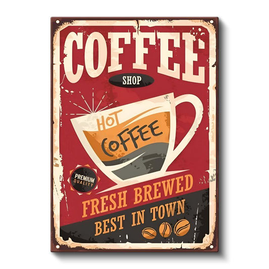 Coffee Shop - Vintage Kahve Reklamı Kanvas Tablo