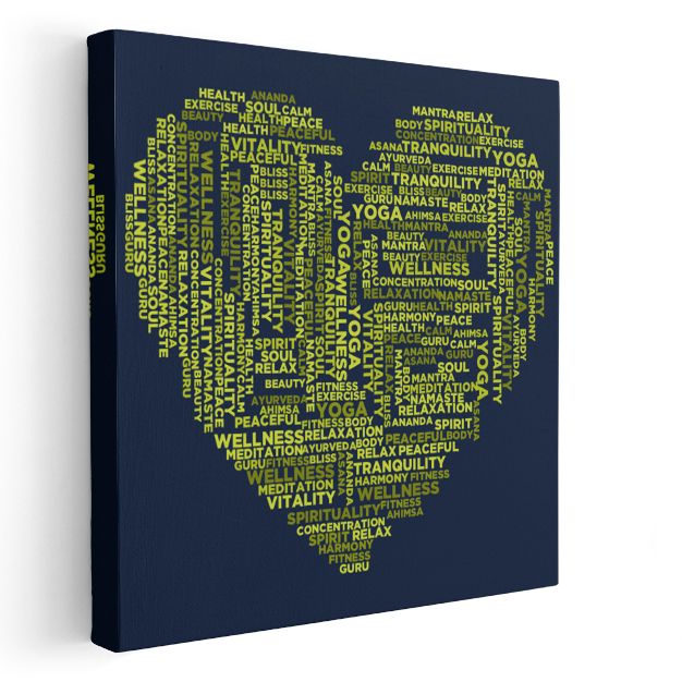 Yoga Kelime Bulutu - Kalp Şeklinde Wellness Konsepti Kanvas Tablo