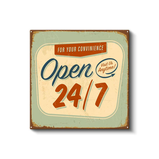 Open 24/7 - Vintage Dükkan Tabelası Kanvas Tablo