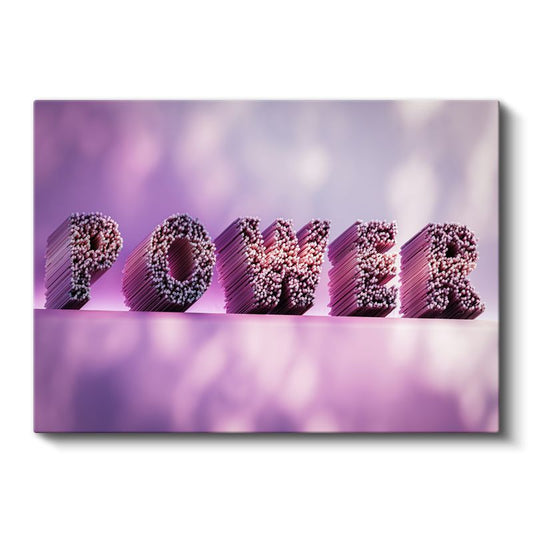 Power - Mor Tonlu 3D Tipografi Kanvas Tablo