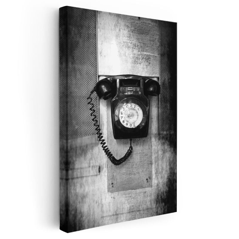 Retro Telefon - Siyah Ahizeli Duvar Telefonu Kanvas Tablo