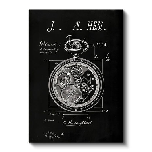 Cep Saati Patent Çizimi - J.A. Hess İmzalı Mekanizma Kanvas Tablo
