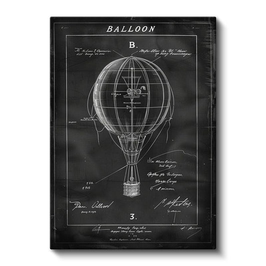 Sıcak Hava Balonu - Tarihi Uçuş Aracı Çizimi Kanvas Tablo