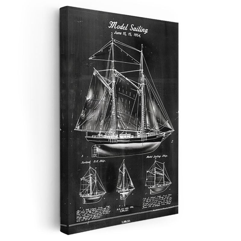 Yelkenli Gemi - 1954 Denizcilik Tasarımı Kanvas Tablo