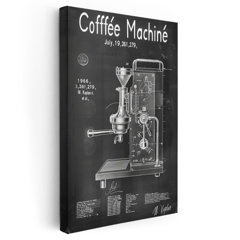 Kahve Makinesi - 1966 Vintage İcat Patent Çizimi Kanvas Tablo