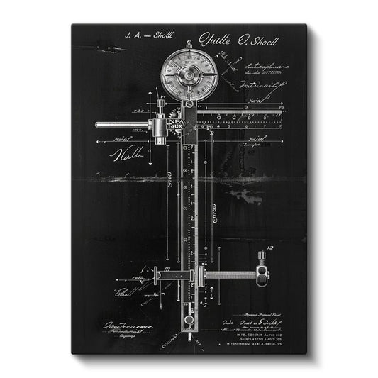 Hassas Ölçüm Aleti - Endüstriyel Dönem Teknik Çizim Kanvas Tablo