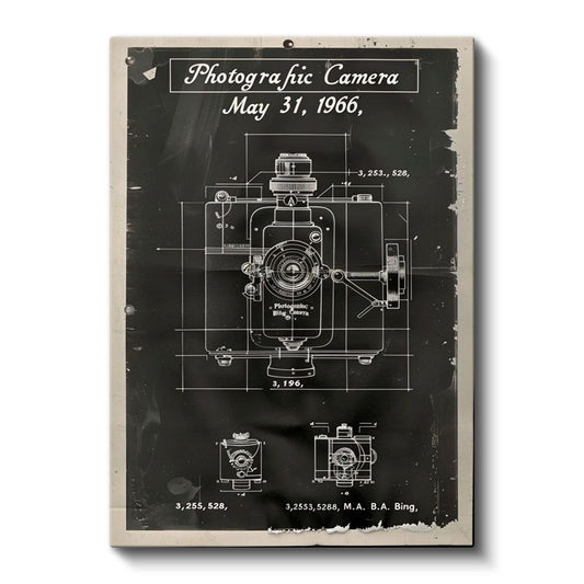 Fotoğraf Makinesi - 1966 Vintage Kamera Patent Çizimi Kanvas Tablo