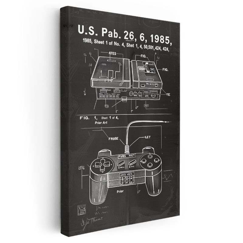 Oyun Konsolu - 1985 Retro Oyun Kumandası Patent Çizimi Kanvas Tablo