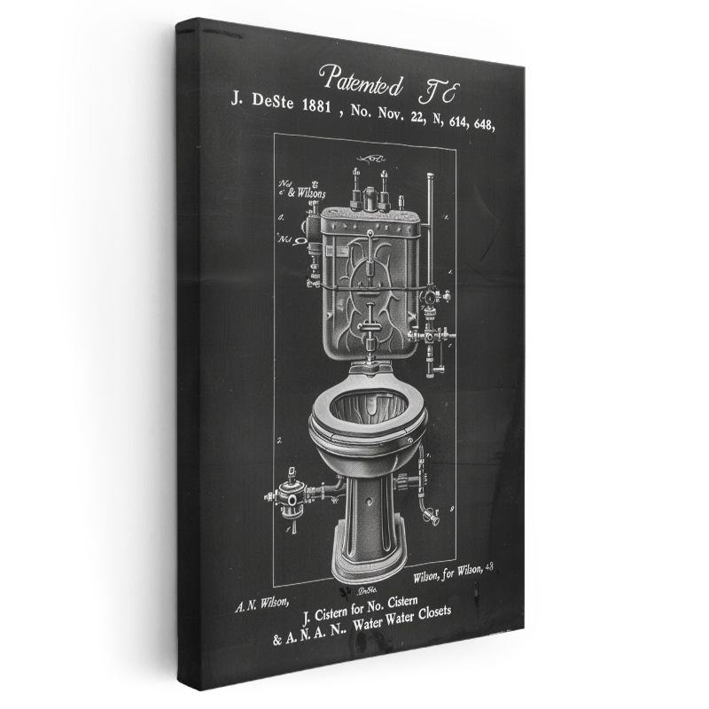 Sifon Sistemi - 1881 Vintage Banyo Tasarımı Patent Çizimi Kanvas Tablo