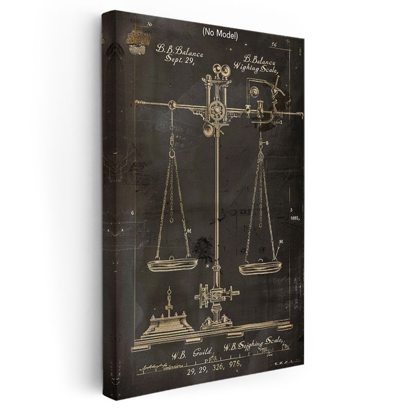 Terazi - Antik Tartı Aleti Patent Çizimi Kanvas Tablo