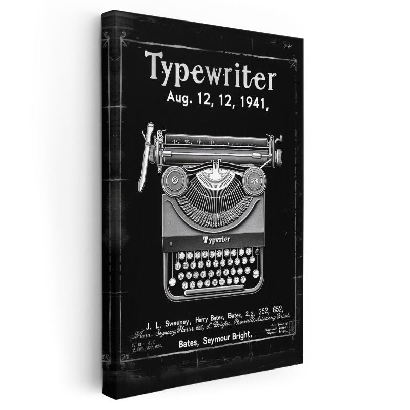 Vintage Daktilo - Retro Yazı Makinesi Patent Çizimi Kanvas Tablo