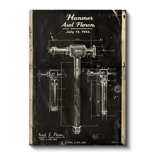 Çekiç - Klasik El Aleti Patent Çizimi Kanvas Tablo
