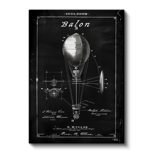 Hava Balonu - Vintage Uçuş Aracı Patent Çizimi Kanvas Tablo