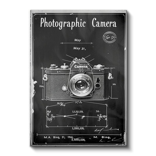 Fotoğraf Makinesi - Klasik Kamera Patent Çizimi Kanvas Tablo