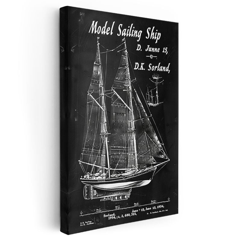 Yelkenli Gemi - Denizcilik Tasarım Şeması Kanvas Tablo