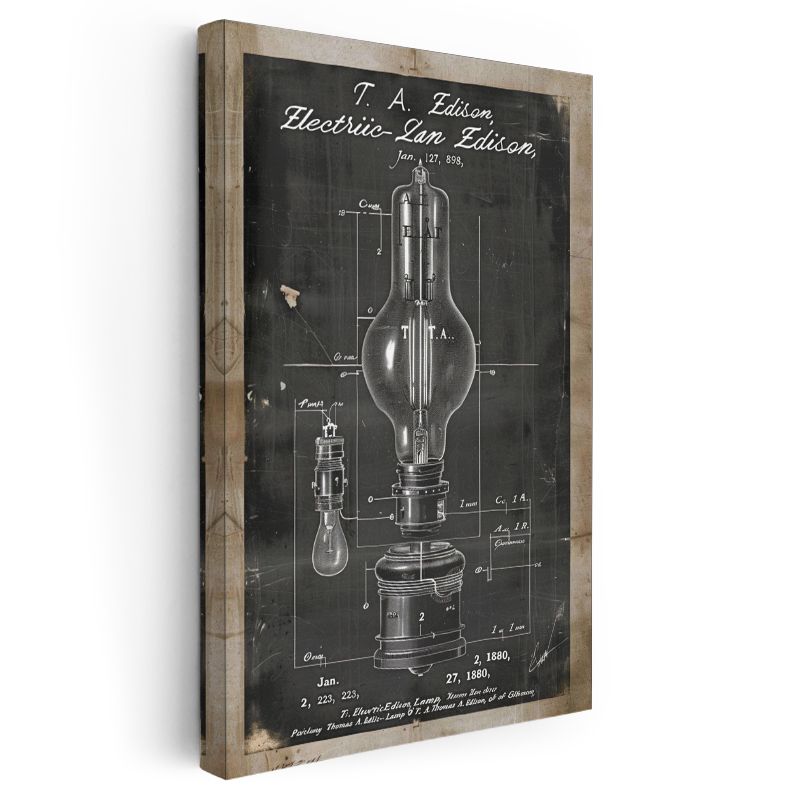 Edison Ampulü - 1880 Orijinal Elektrik Lambası Patenti Kanvas Tablo