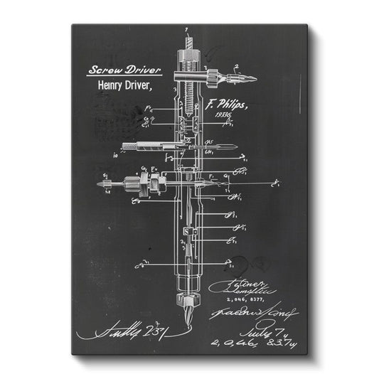 Tornavida Teknik Çizimi - Henry Driver İmzalı Alet Tasarımı Kanvas Tablo