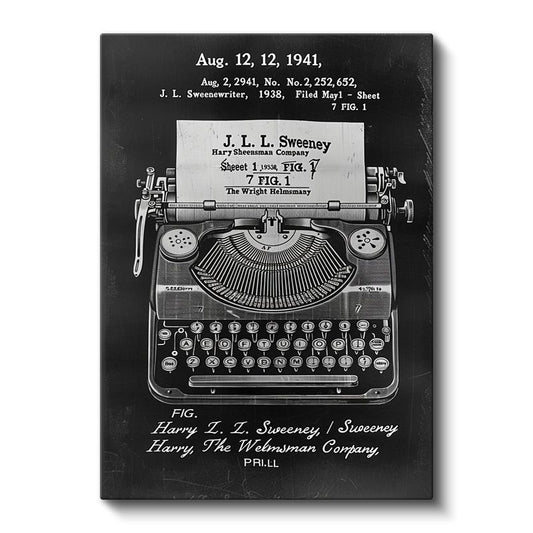 Klasik Daktilo - 1938 J.L. Sweeney İmzalı Tasarım Kanvas Tablo