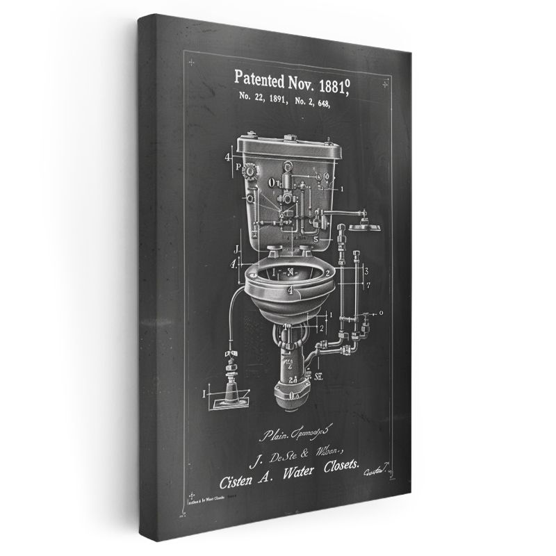 Tuvalet Mekanizması - 1881 Tarihli Detaylı Mühendislik Çizimi Kanvas Tablo
