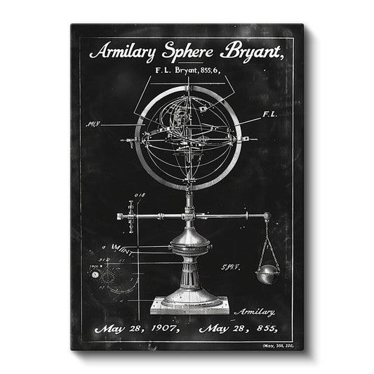 Armillary Küre - 1907 Tarihli Astronomik Alet Patenti Kanvas Tablo