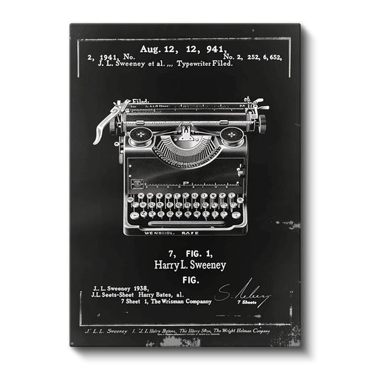 Daktilo Patenti - 1941 Tarihli Nostaljik Tasarım Kanvas Tablo