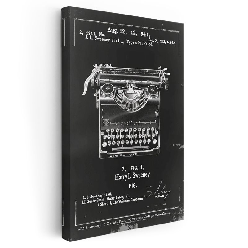 Daktilo Patenti - 1941 Tarihli Nostaljik Tasarım Kanvas Tablo