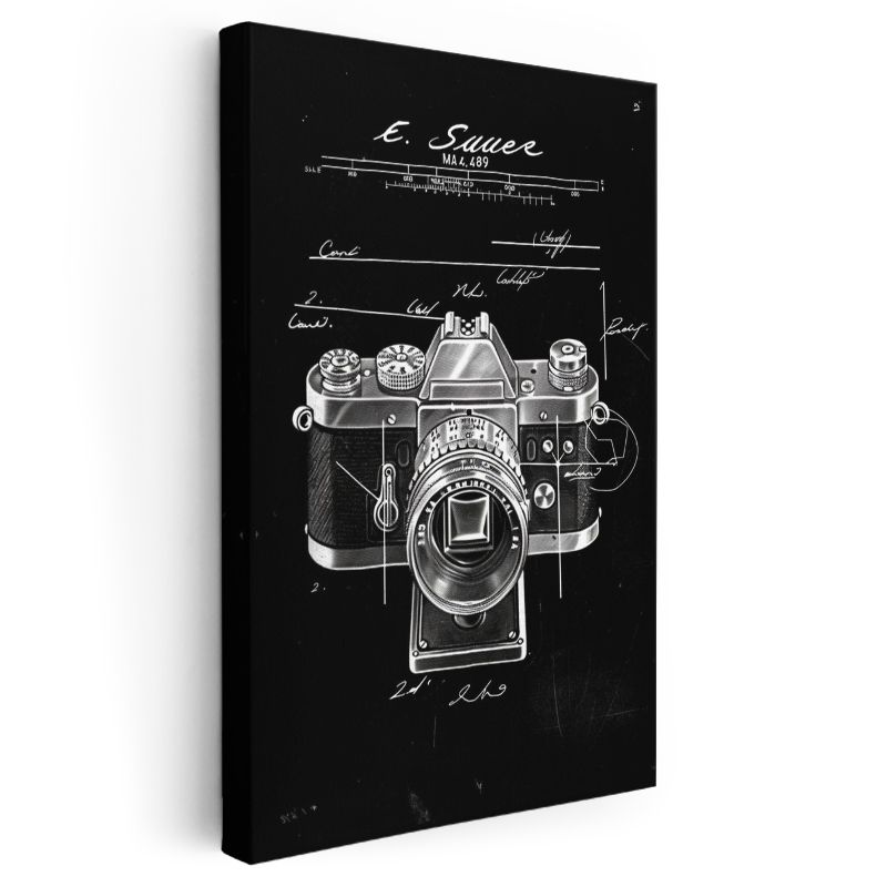 Fotoğraf Makinesi Şeması - Klasik Analog Ekipman Kanvas Tablo