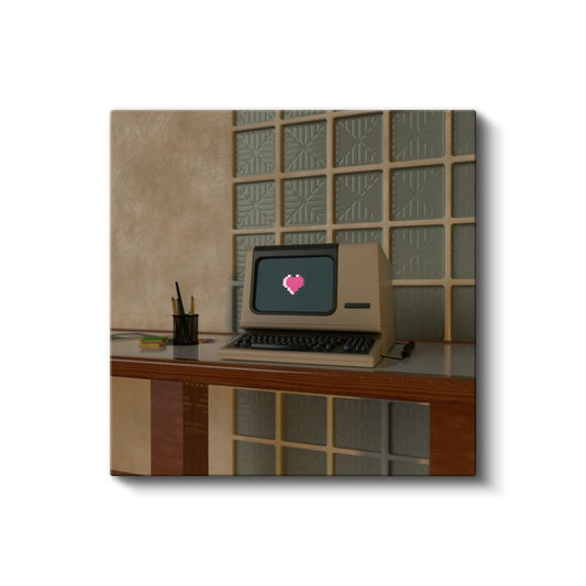 Vintage Bilgisayar - Pembe Kalpli Retro Teknoloji Kanvas Tablo