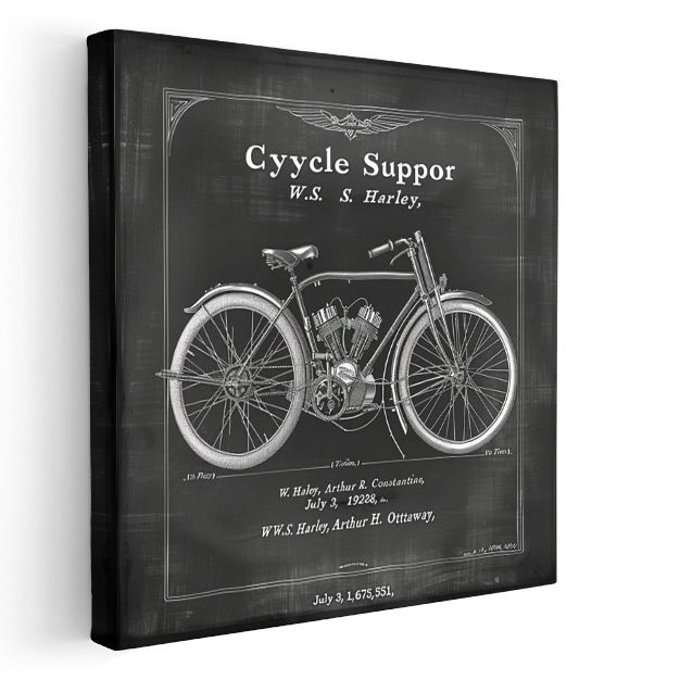 Klasik Motosiklet Şeması - W.S. Harley İmzalı Kanvas Tablo