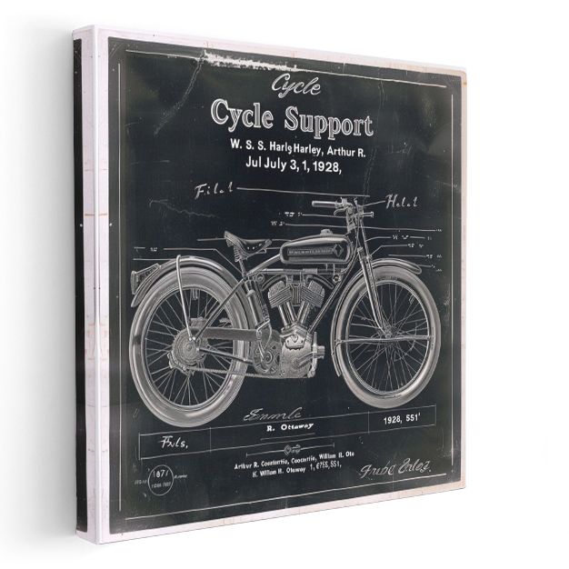 Antika Motosiklet Patenti - Harley Teknik Çizim Kanvas Tablo