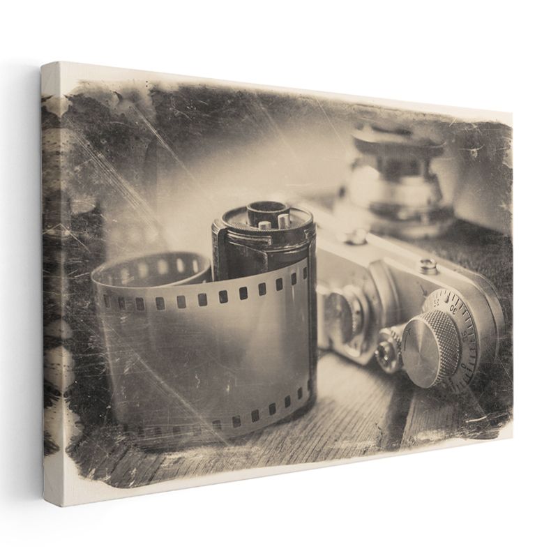 Nostaljik Fotoğraf Makinesi - Film Şeridi Detaylı Kanvas Tablo