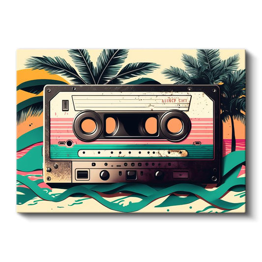 Retro Kaset - Renkli Vintage Müzik Kanvas Tablo