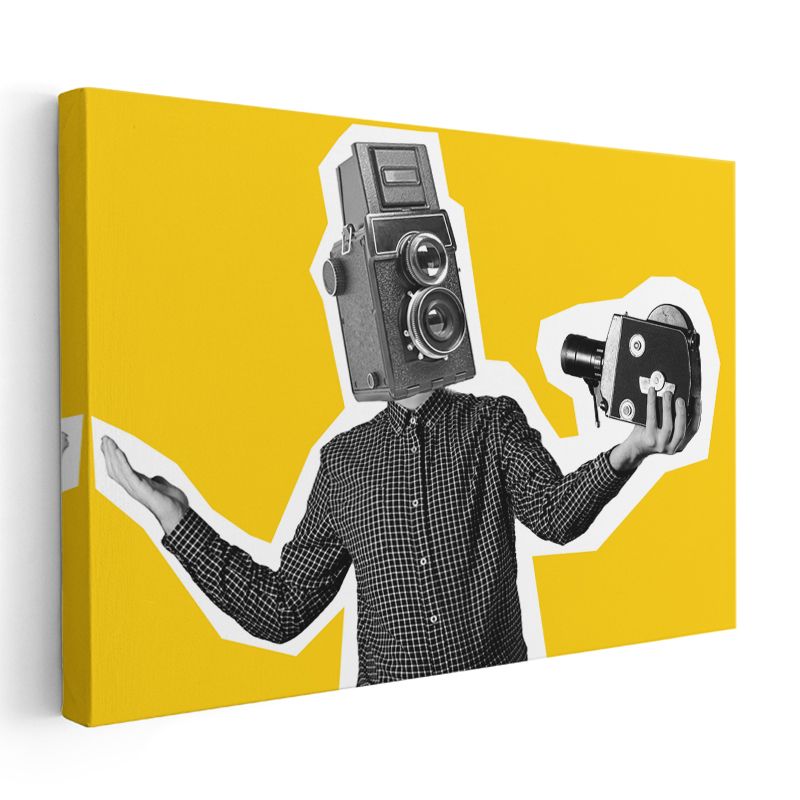 Klasik Fotoğraf Makineleri - Sarı Kolaj Kanvas Tablo