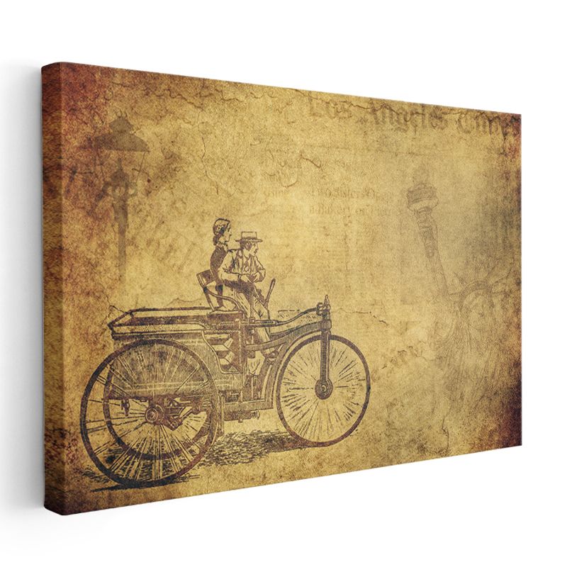 Nostaljik Bisiklet - El Yapımı Antika Tasarım Kanvas Tablo