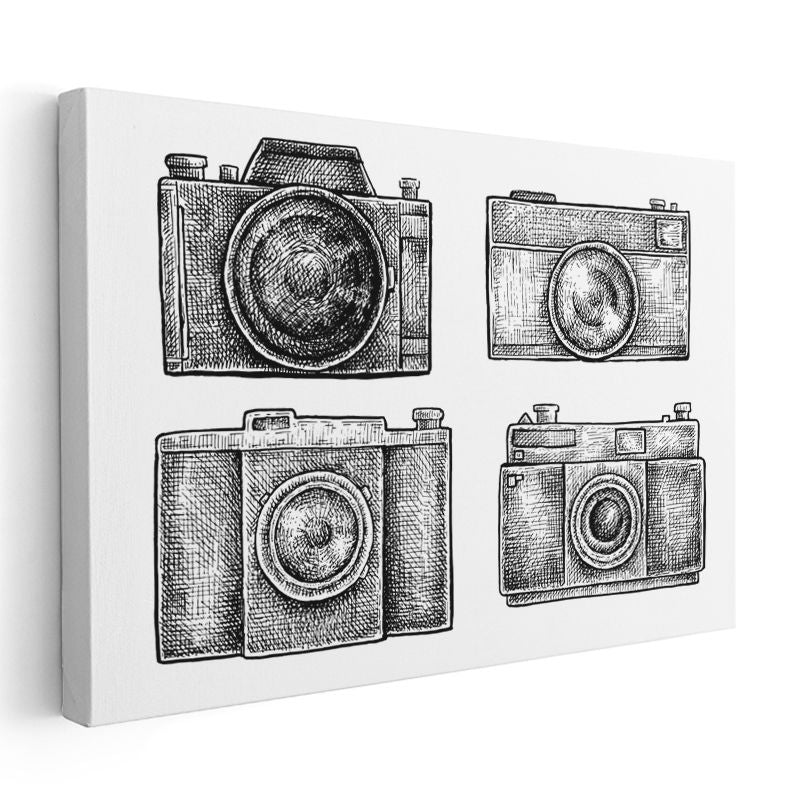 Fotoğraf Makineleri Koleksiyonu - El Çizimi Tasarım Kanvas Tablo