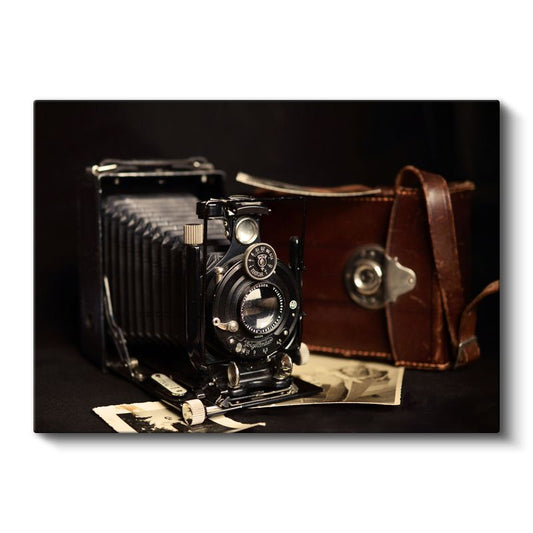 Körüklü Fotoğraf Makinesi - Deri Çantalı Klasik Model Kanvas Tablo
