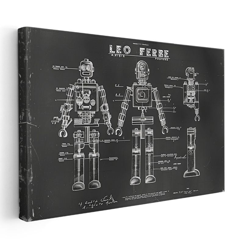 Robot Şeması - Vintage Teknik Çizim Kanvas Tablo