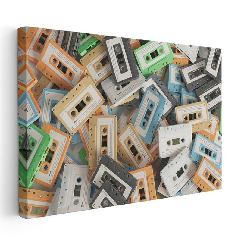 Renkli Kasetler - Nostaljik Müzik Koleksiyonu Kanvas Tablo
