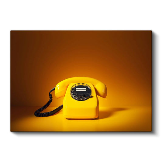 Sarı Çevirmeli Telefon - Amber Işıklı Retro İletişim Aracı Kanvas Tablo