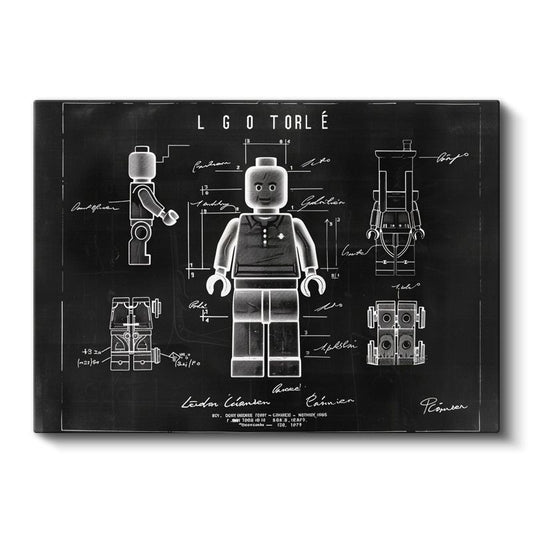 Oyuncak Figür Şeması - Siyah Fonlu Vintage Teknik Çizim Kanvas Tablo